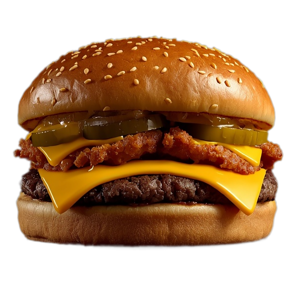 A fully assembled SMASHED double smash burger