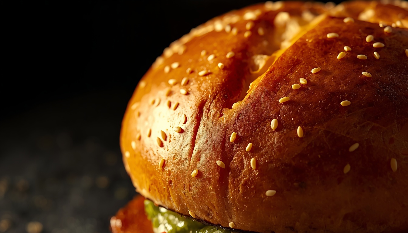 Close up of a toasted sesame brioche bun