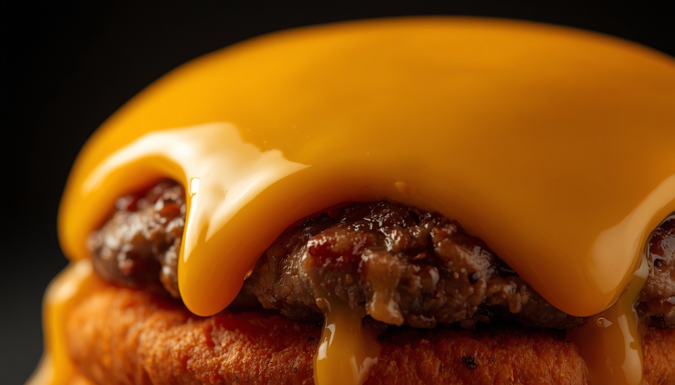 Melted American cheese dripping over a smash patty