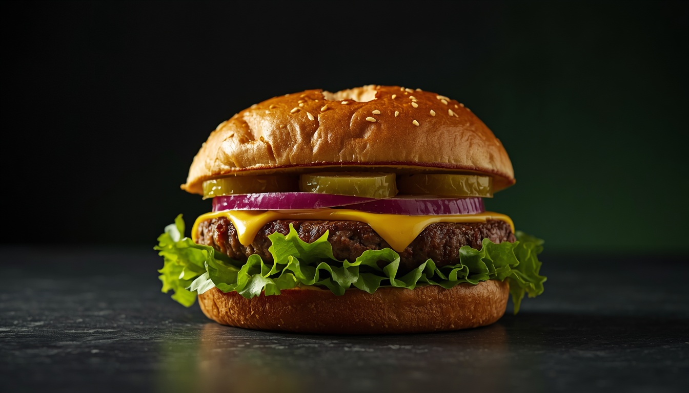 Green Room burger with fresh greens, pickles and green herb sauce