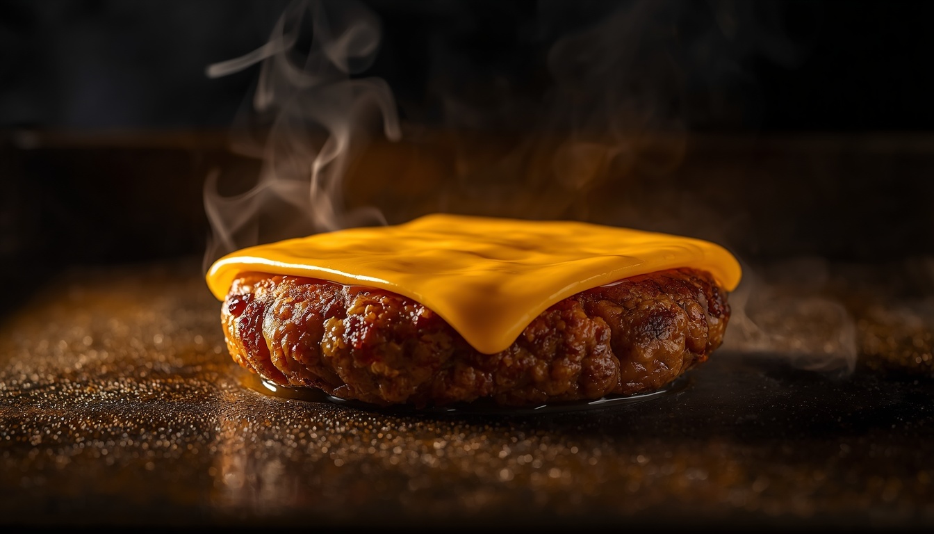 Slice of American cheese melting over a smash patty